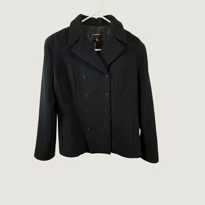 Colebrook Essentials Womens Black 100% Wool Double Breasted Pea Coat Size M
